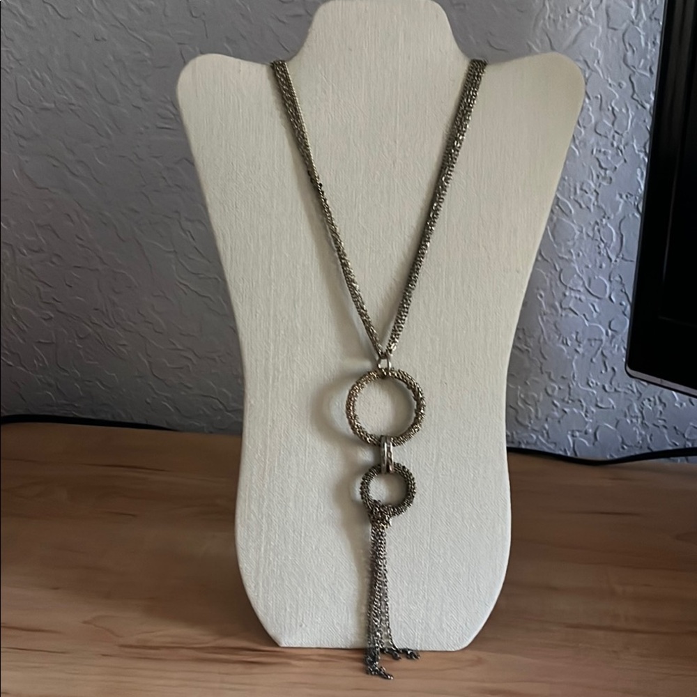 Unique Silver/Gold Chain Necklace with Circular Pendants Tassels